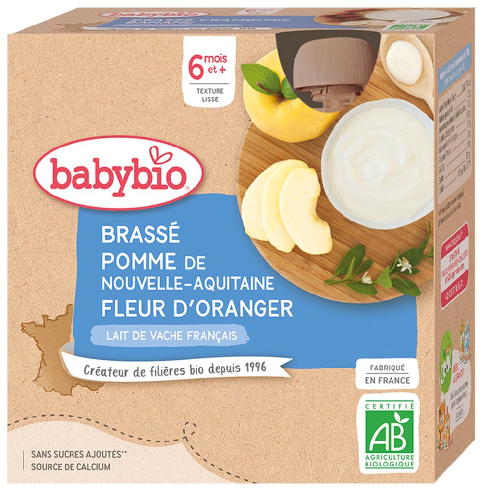 Babybio Brassé Pomme DE Nouvelle-Aquitaine Fleur D'oranger dès 6 mois