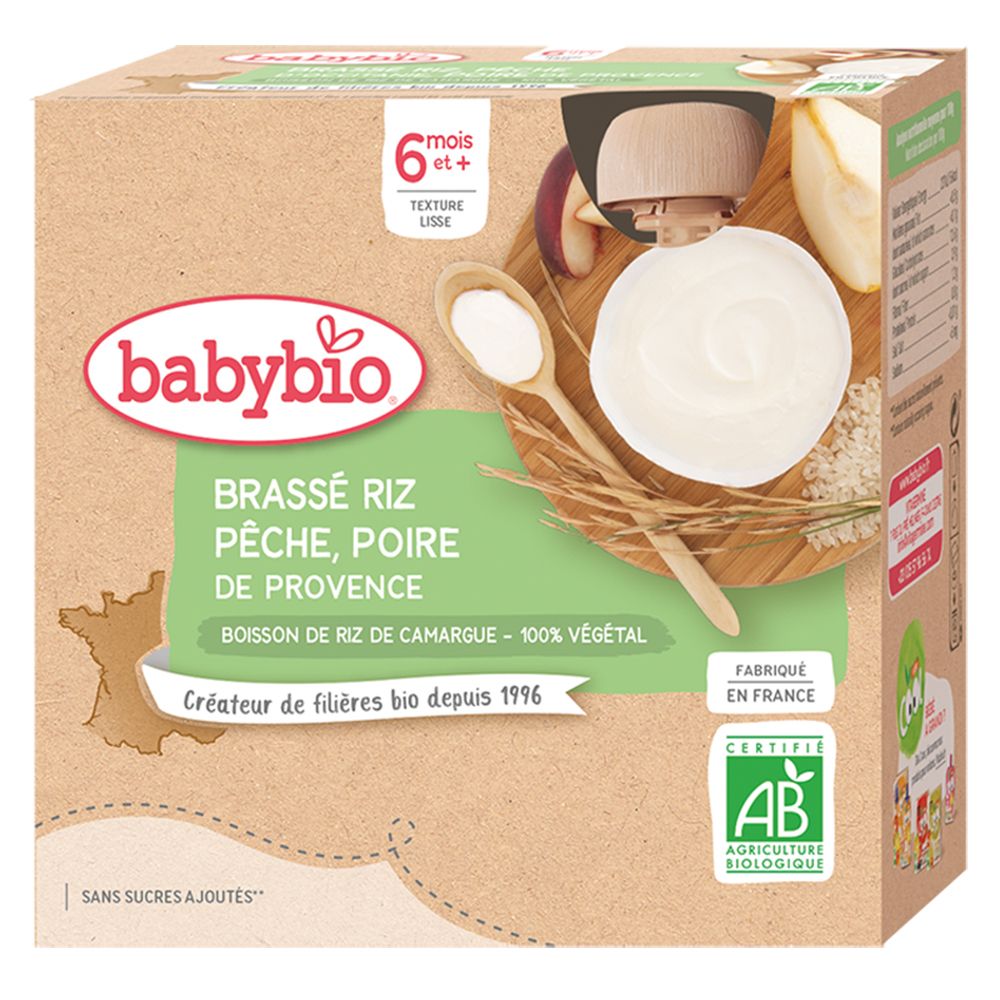 Babybio Brassé RIZ Pêche D'occitanie Poire DE Provence dès 6 mois
