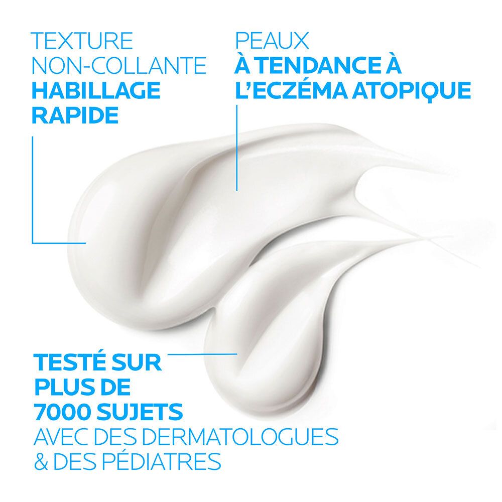 Tache de crème blanche. Texte: TEXTURE NON-COLLANTE, TESTÉ SUR PLUS DE 7000 SUJETS.