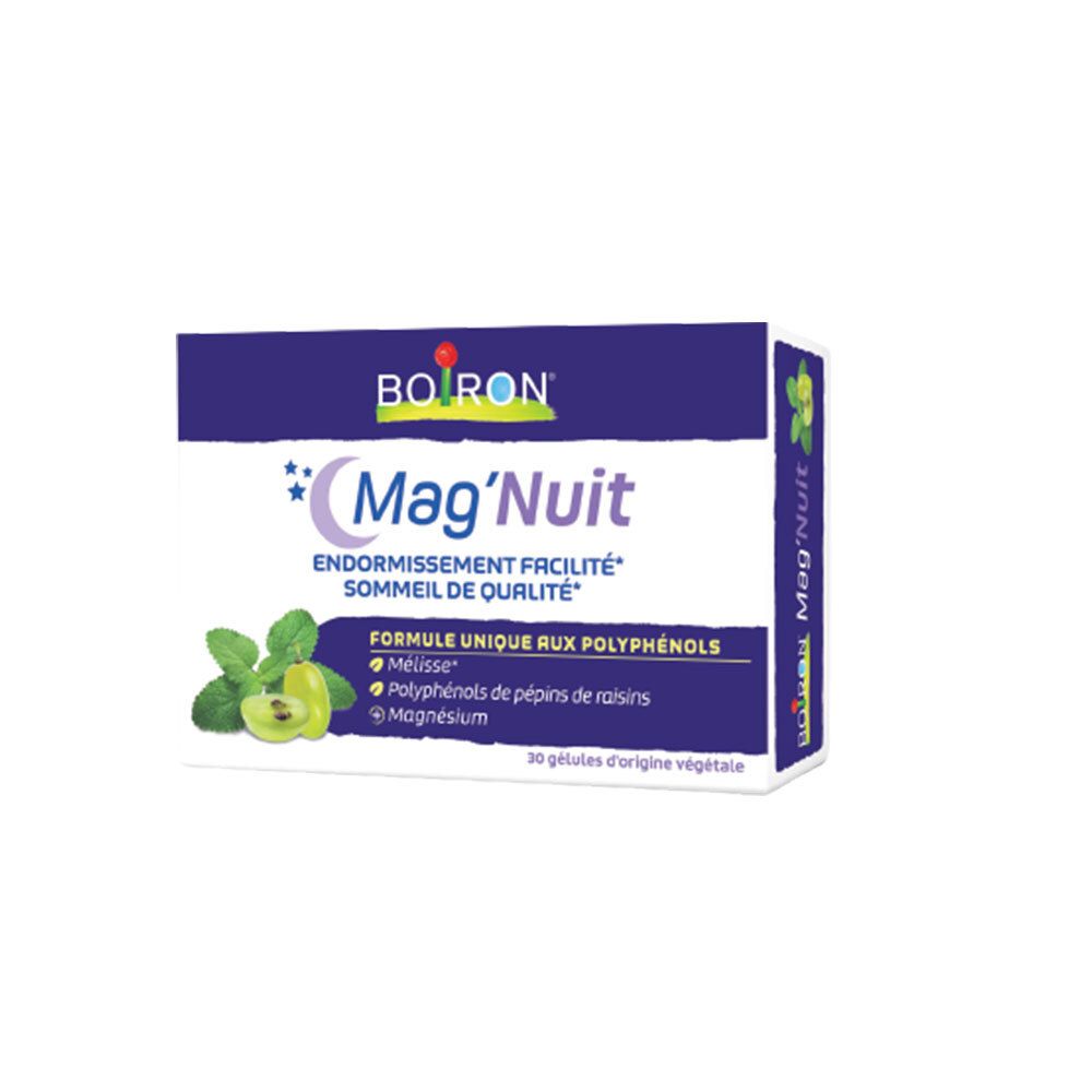 Boîte de Mag'Nuit. Emballage bleu et blanc avec logo et nom du produit. Contient 30 gélules.