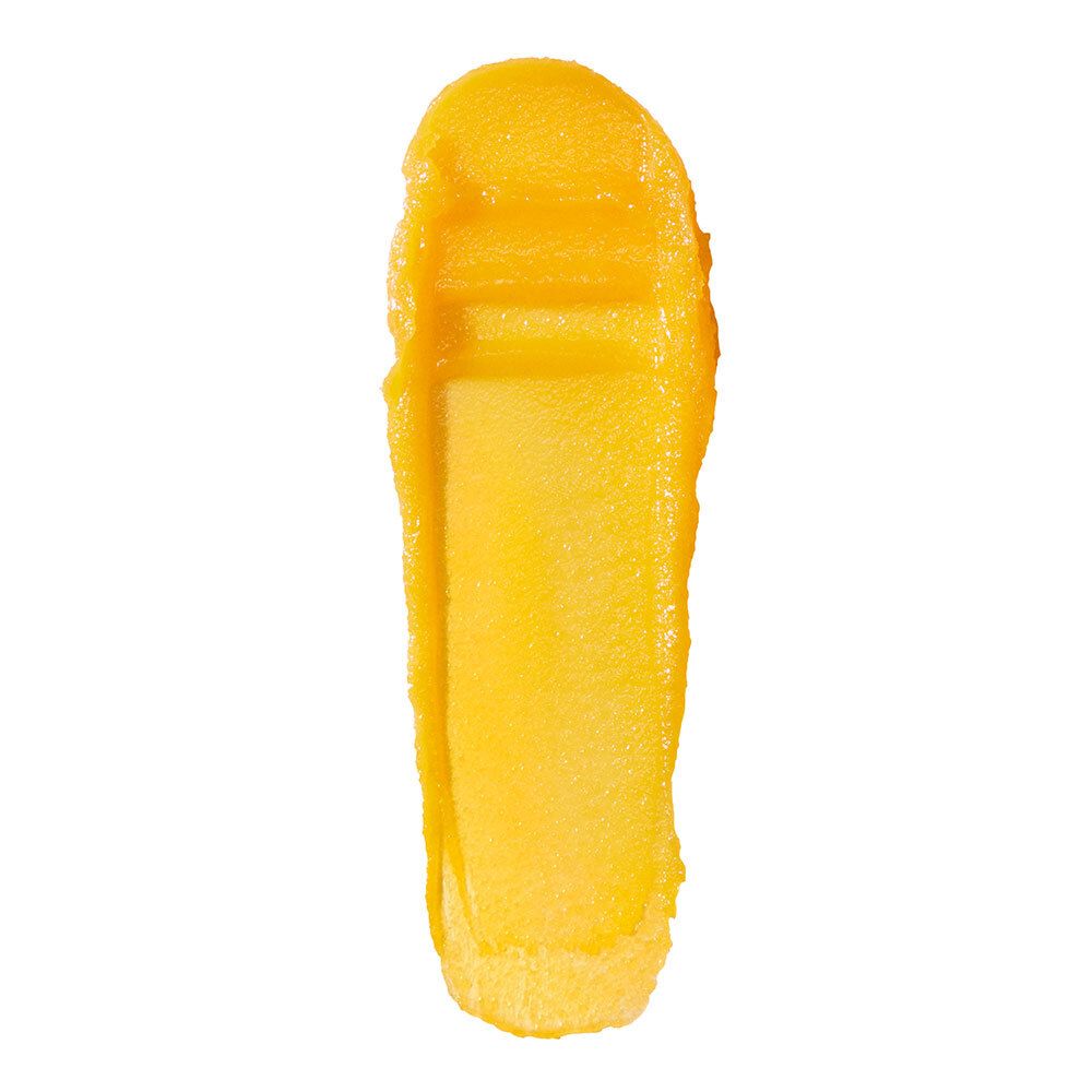 Échantillon de produit jaune. Texture du produit. Decléor, Baume de Nuit.