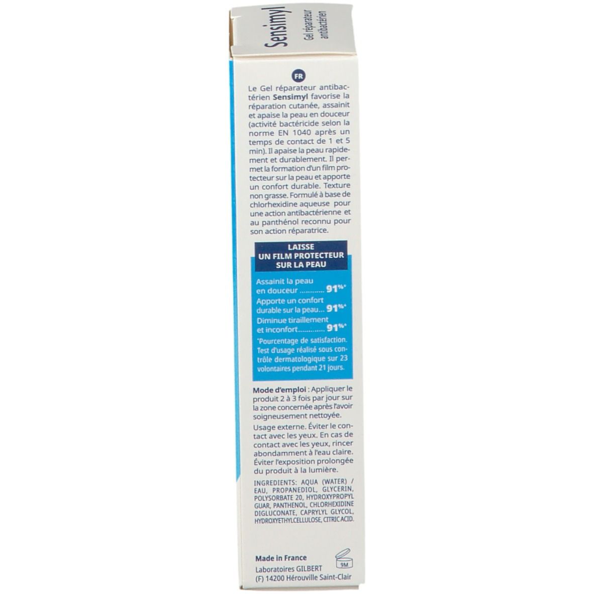 Schachtel, Seite. Text in Englisch und Französisch. Produktinformationen und Inhaltsstoffe.