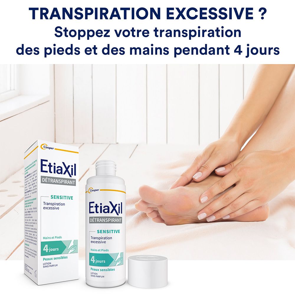 Transpiration excessive ? Arrêtez la transpiration des pieds et des mains pendant 4 jours. Produit et emballage.