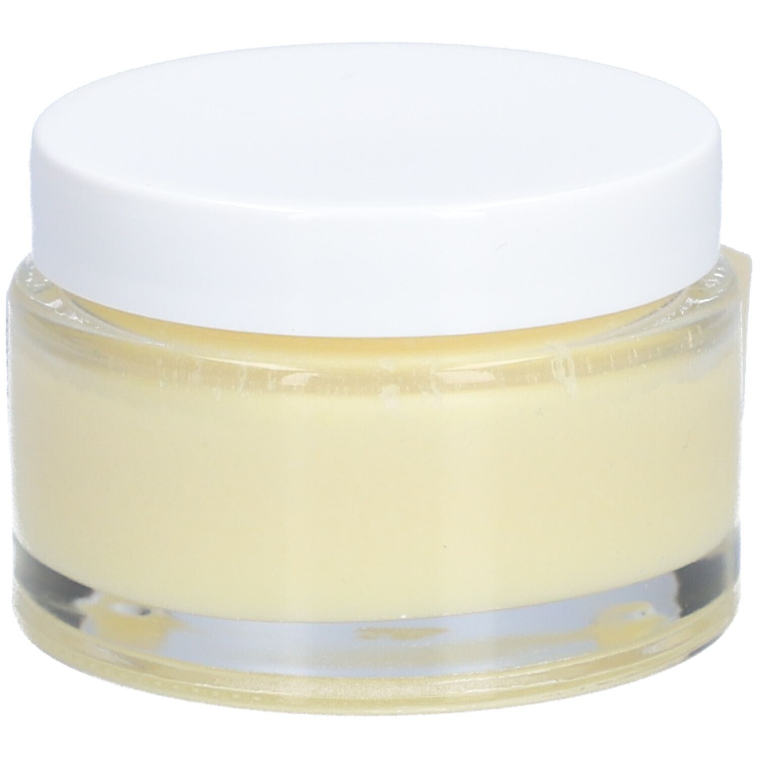 Pot en verre avec couvercle blanc. Inscription : minimaliste, Baume réparateur zones sèches. Contient huile de jojoba, cire de tournesol, beurre de murumuru.