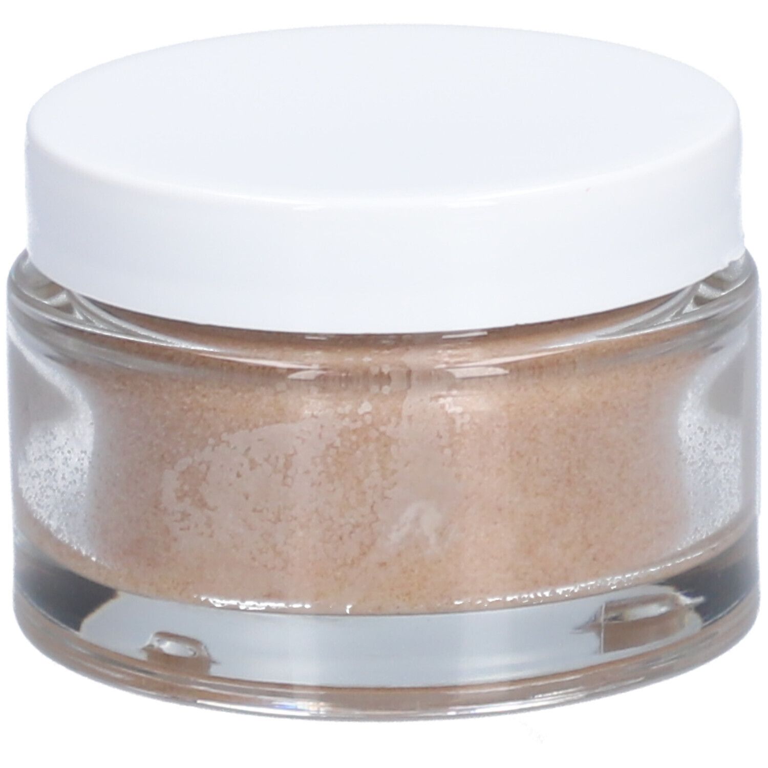 Pot en verre avec couvercle blanc. minima[liste]. Gommage hydratant visage. 50 ml. Label bio. Ingrédients : beurre de karité, huile de coco.