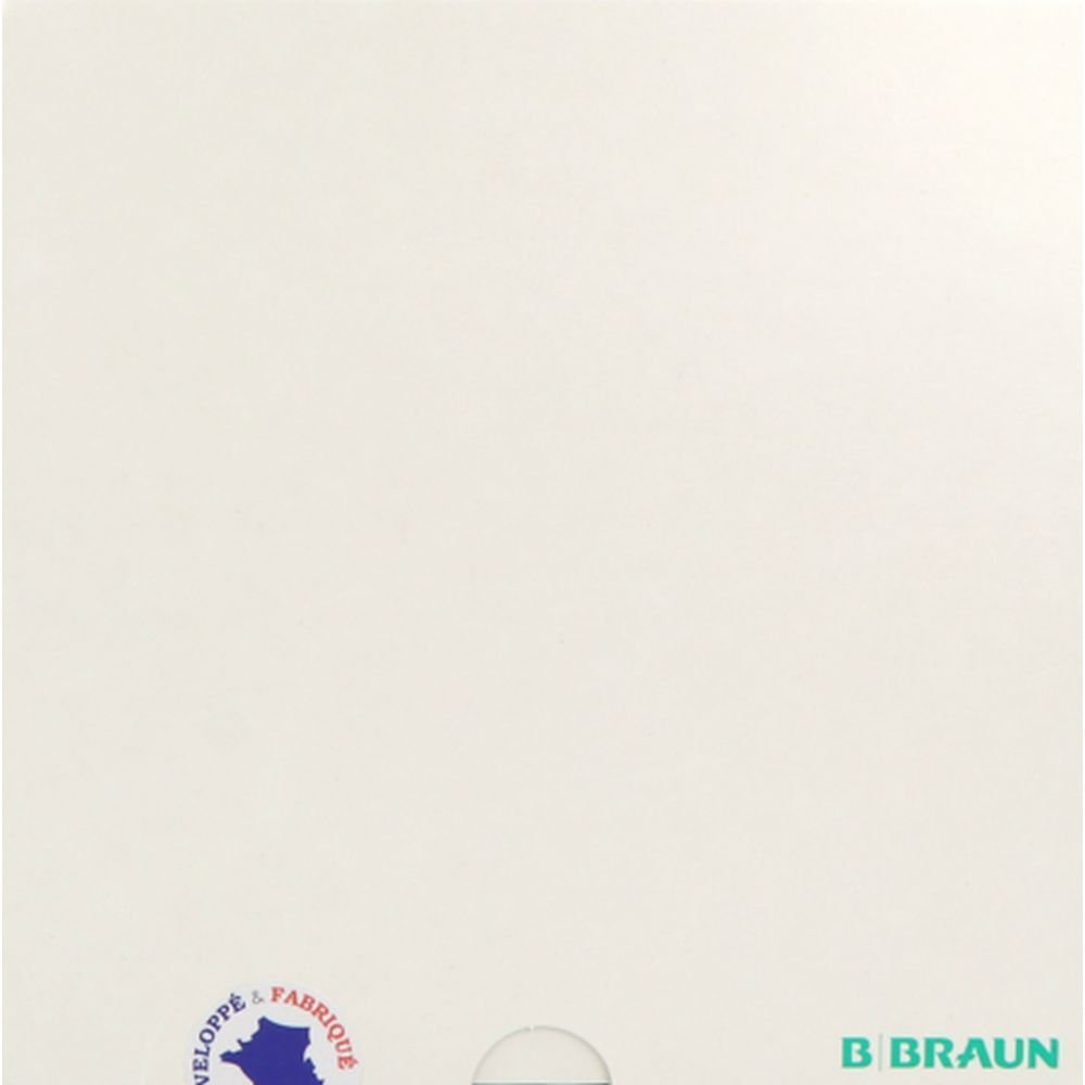 Emballage blanc avec logo B. Braun. Drapeau français et texte. Emballage vide.