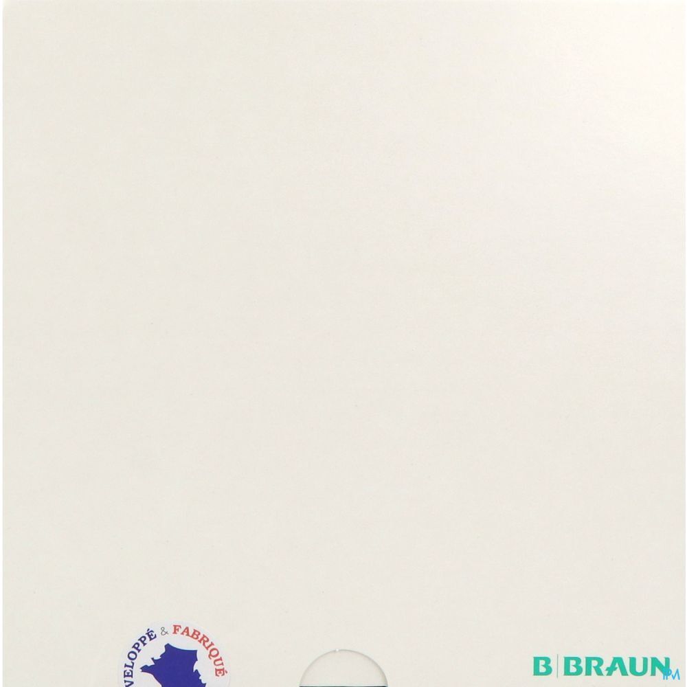 Emballage blanc avec logo B. Braun. Drapeau français et texte. Emballage vide.