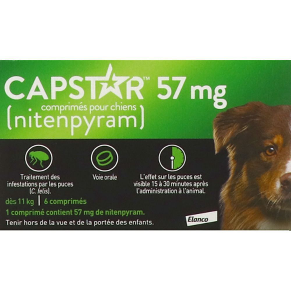 Capstar 57 mg, Comprimé antiparasitaire externe pour chien, bt 6