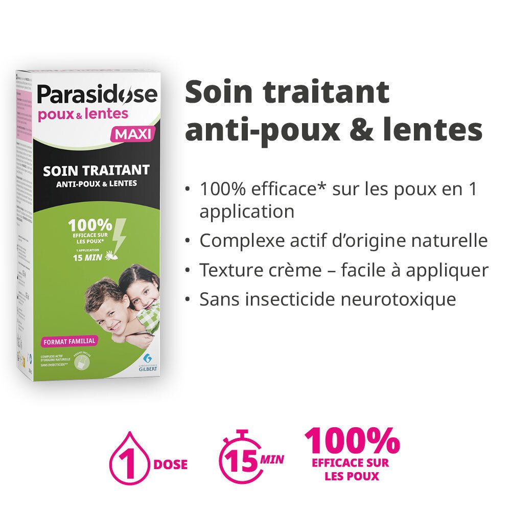 Boîte de soin anti-poux et lentes. Texte et illustrations. Informations sur le produit.