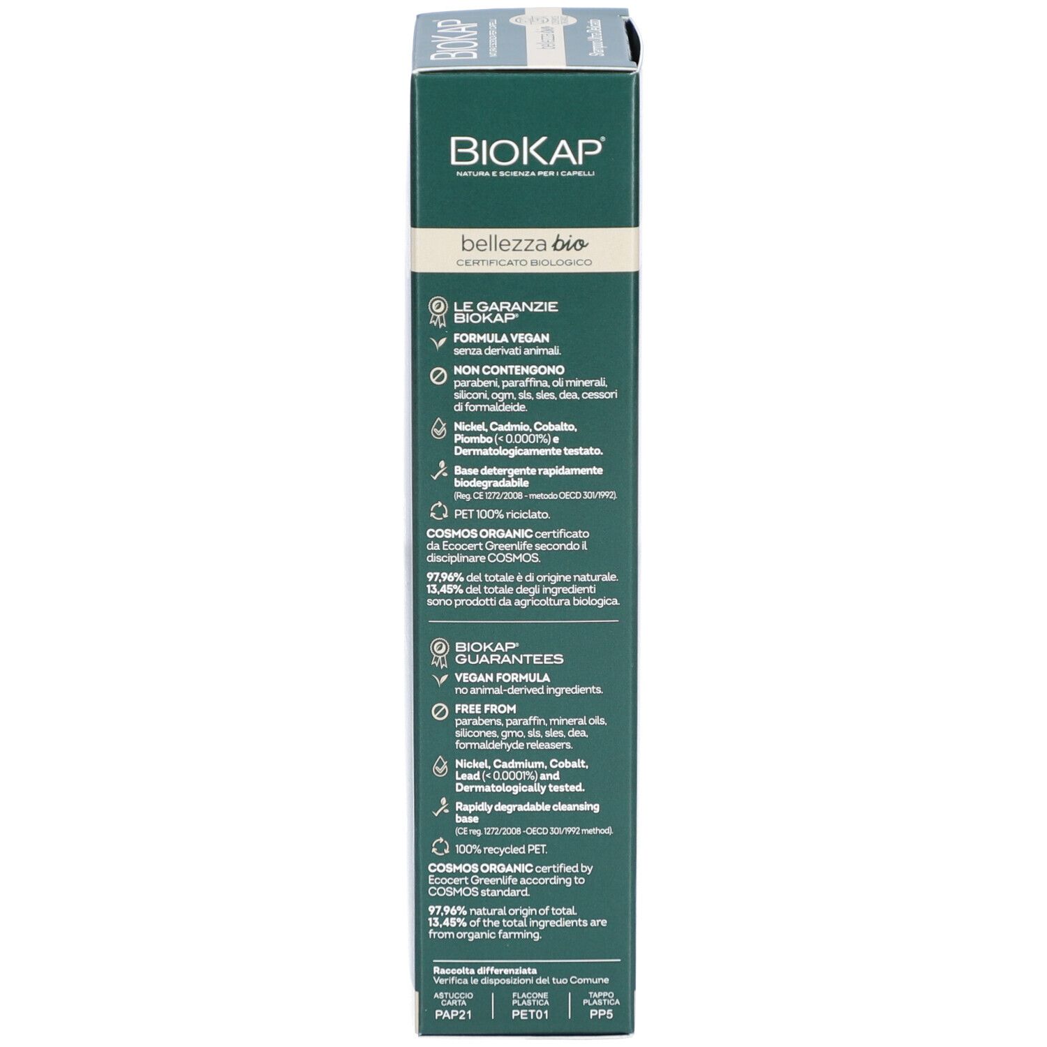 BIOKAP Bellezza Bio Shampooing Ultra Délicat. Emballage. Avec texte.