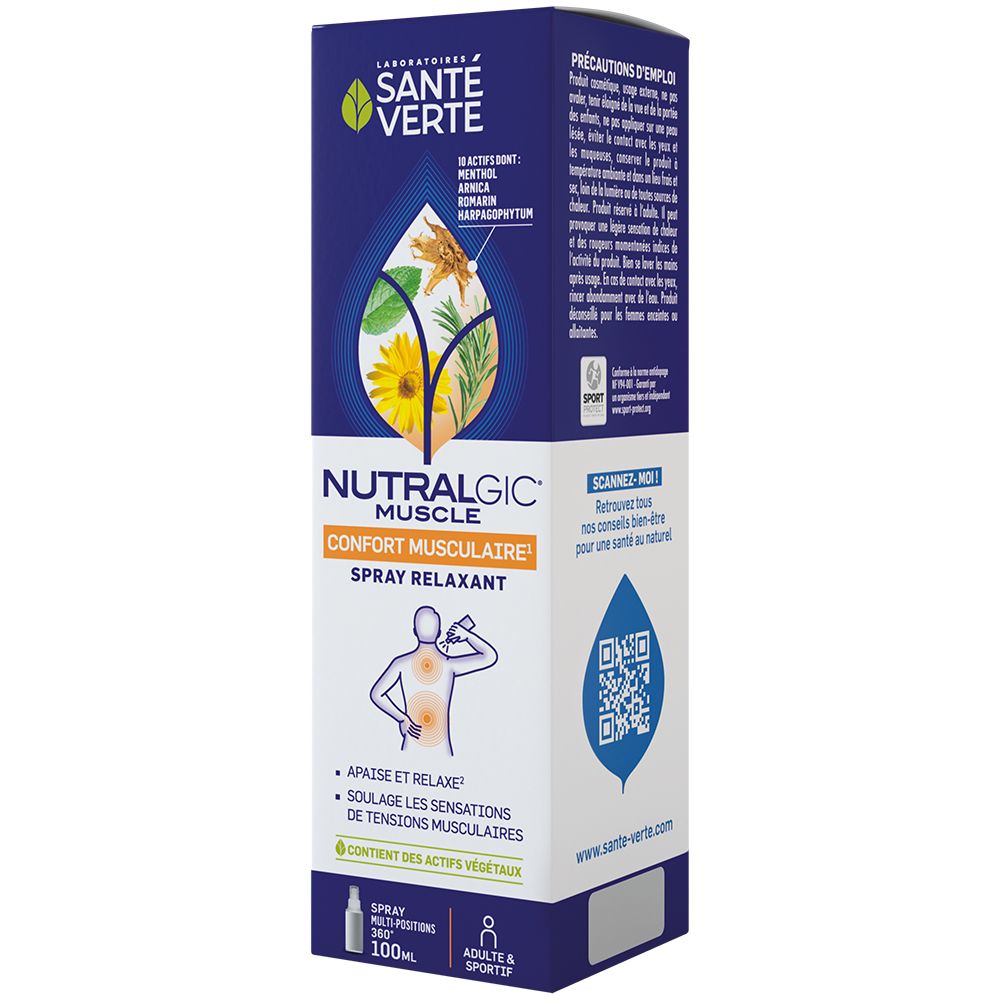 Boîte en carton. Couleurs bleu et blanc. Nom du produit et logo visibles. Contient des informations sur le produit.