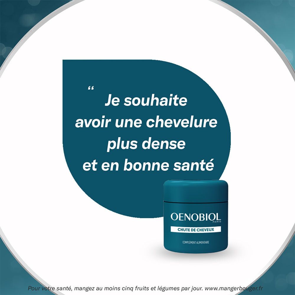 Citation : Je souhaite avoir des cheveux plus denses et en bonne santé. Flacon OENOBIOL. Complément.