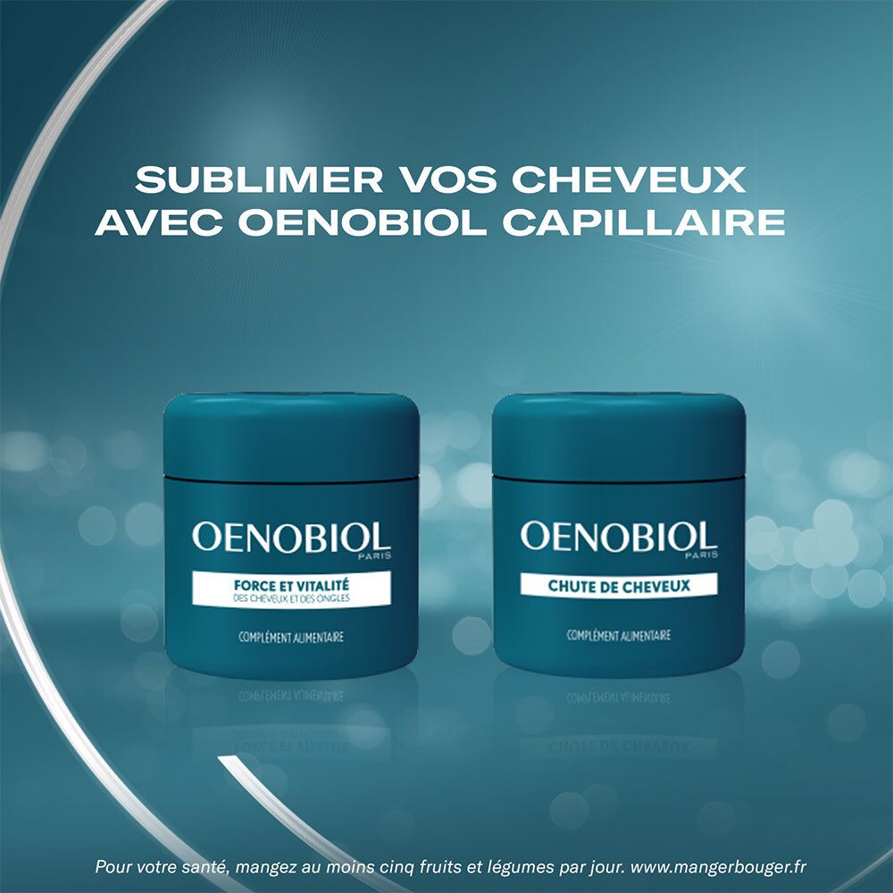 Deux flacons OENOBIOL. Force & vitalité et chute de cheveux. Compléments alimentaires.