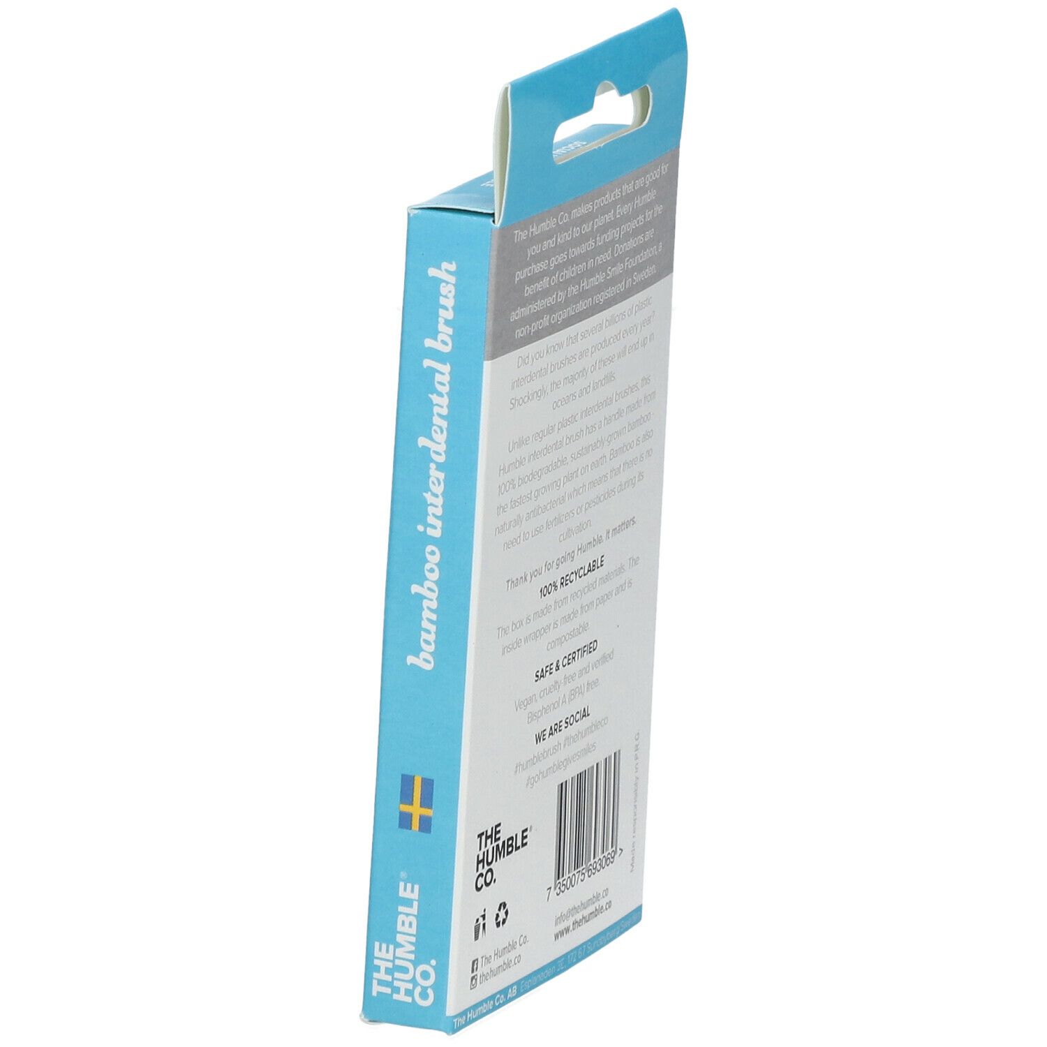 Verpackung mit Interdentalbürsten. Marke: The Humble Co. Text: bamboo interdental brush.