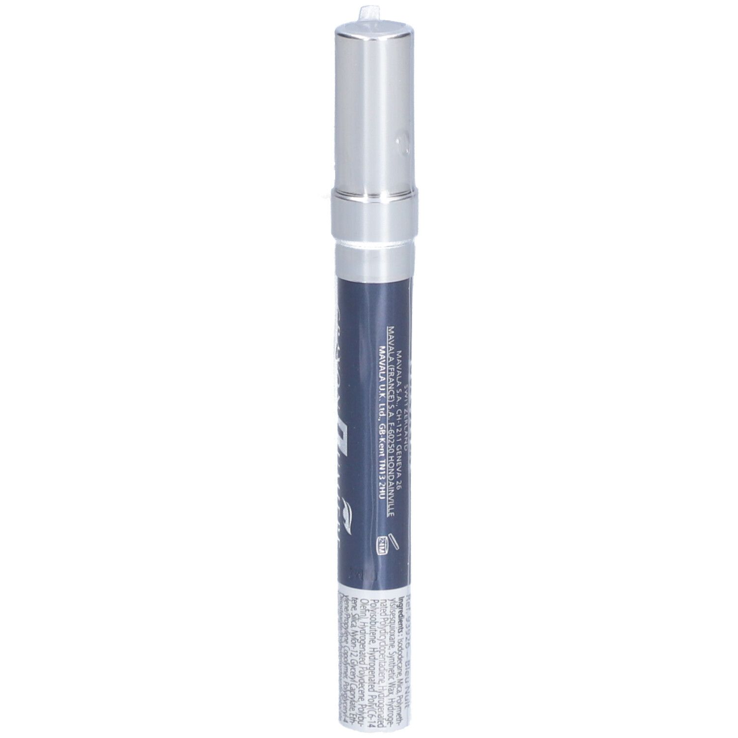 Crayon pour les yeux bleu avec capuchon argenté. Inscription: MAVALA. Couleur: Noir Nuit.