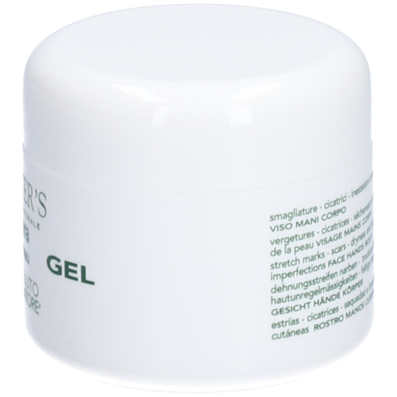 Pot blanc avec couvercle. Inscription: Planter's, Gel. Pour visage, mains, corps. Cosmétiques italiens.