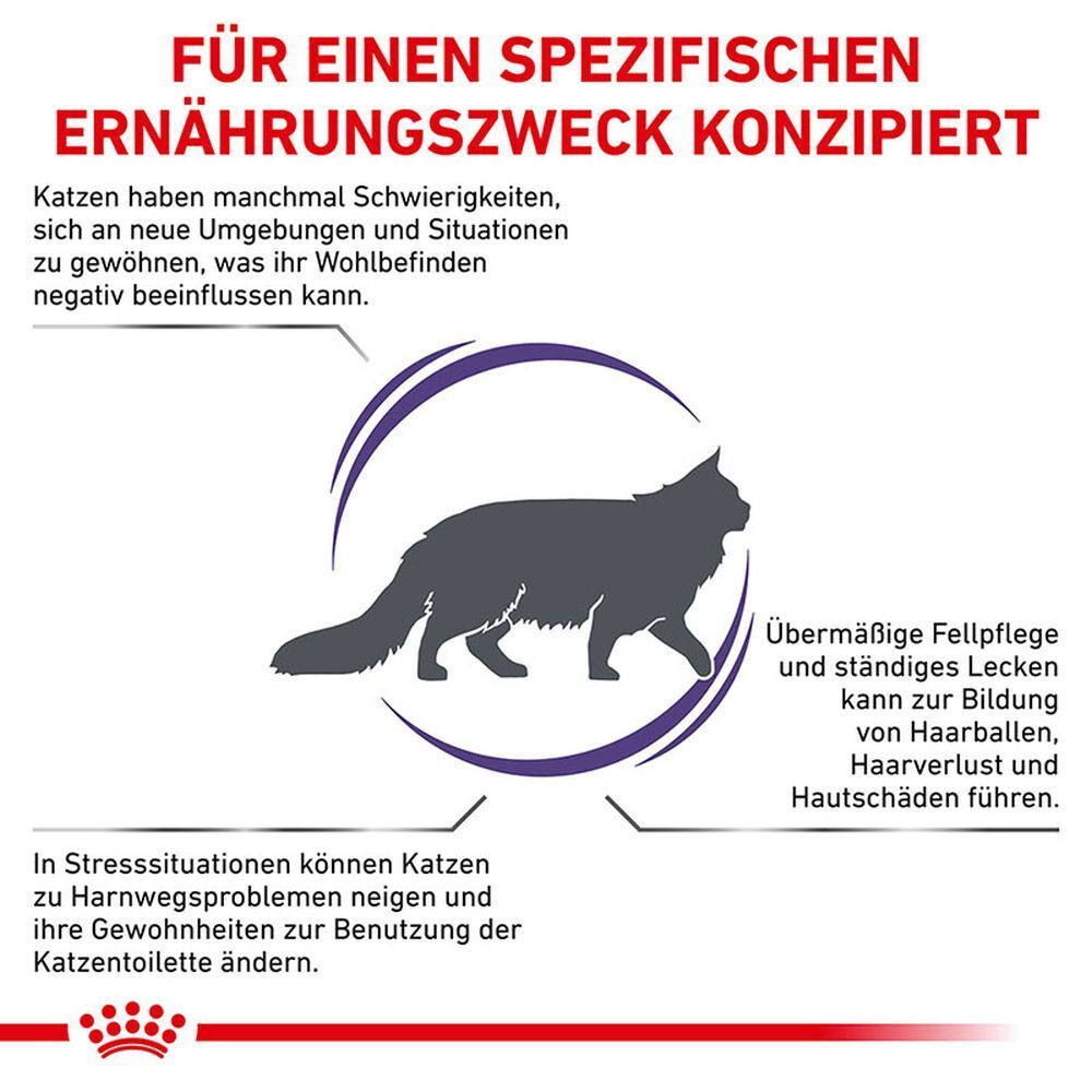 Für einen spezifischen Ernährungszweck konzipiert: Stressbewältigung, Harnwegsprobleme, Fellpflege.