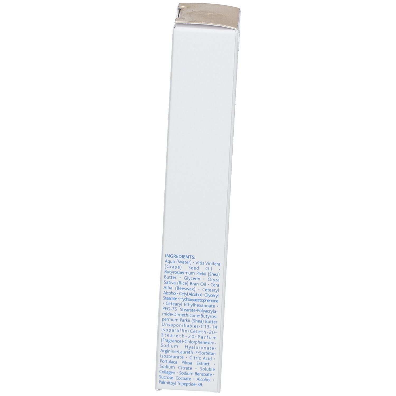Inhaltsstoffe des Lippenbalsams auf der Produktverpackung. Auflistung der Inhaltsstoffe.
