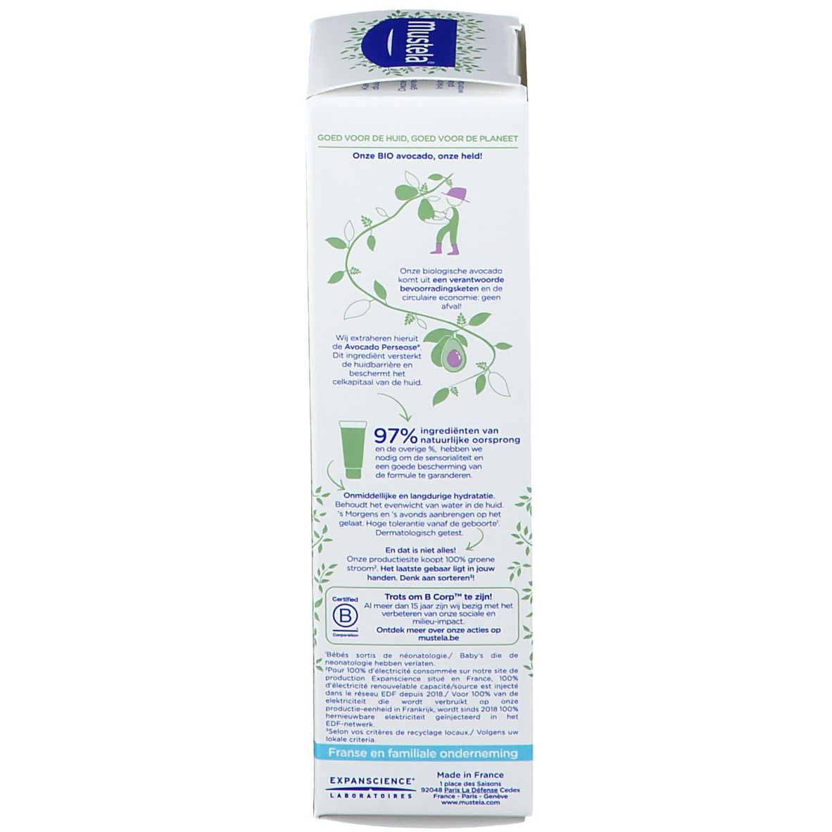 Rückseite der Verpackung. Text in mehreren Sprachen. Informationen über Inhaltsstoffe und Anwendung.