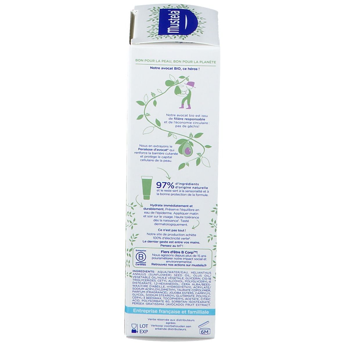 Rückseite der Verpackung. Text in mehreren Sprachen. Informationen über Inhaltsstoffe und Anwendung.