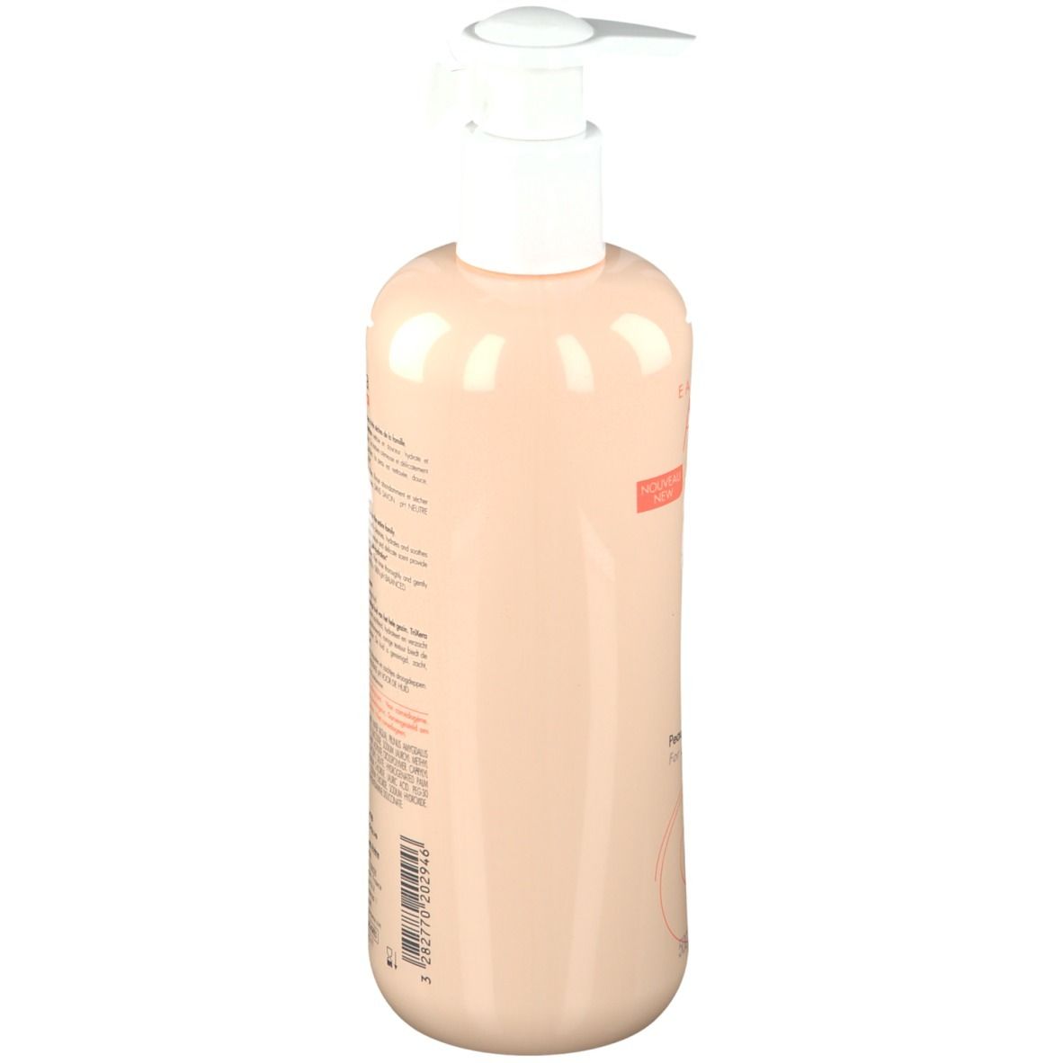 Flacon beige avec pompe blanche. Texte au dos. Inscription: Avène TriXera Nutrition. Pour peaux sèches à très sèches.