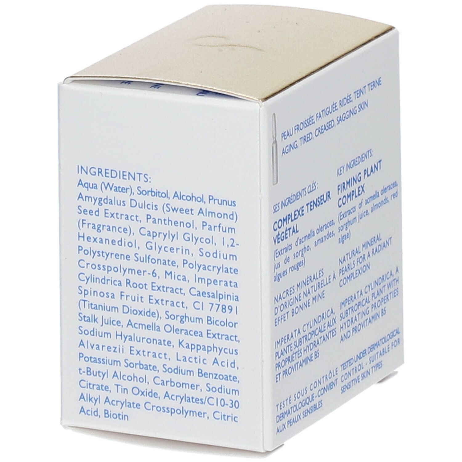 Vue latérale de la boîte Coup d'Éclat Ampoule Lift & Lumière. Contient des ingrédients.