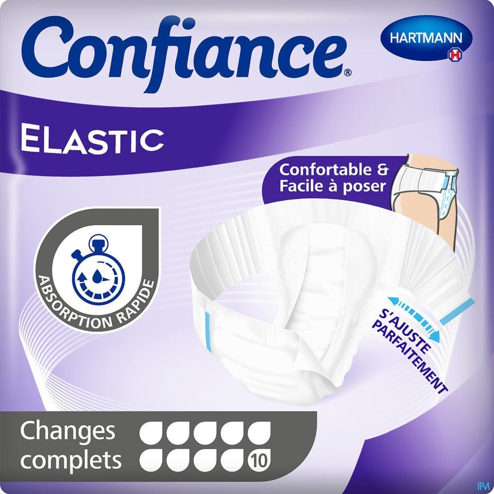 Paquet de protections complètes Confiace Elastic. 10 unités. Absorption rapide. Avec ailes élastiques. Hypoallergénique.