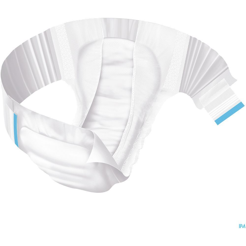 Protection contre l'incontinence blanche, ailes élastiques. Bandes bleues latérales. Forme anatomique.