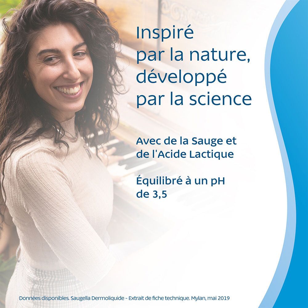Femme au piano. Texte: Inspiré par la nature, développé par la science. pH 3,5.