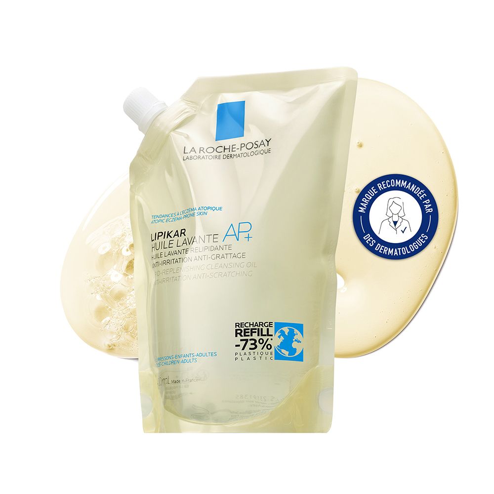 Recharge Lipikar Huile Lavante AP+. Marque recommandée par les dermatologues. Recharge -73% plastique.