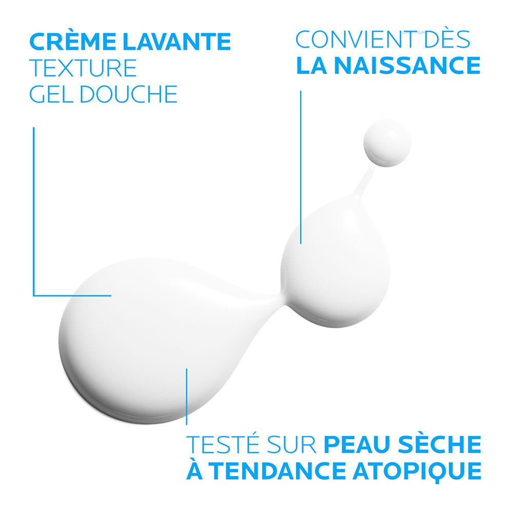 Texture de la crème lavante. Marque La Roche-Posay. Pour peaux sèches et atopiques.