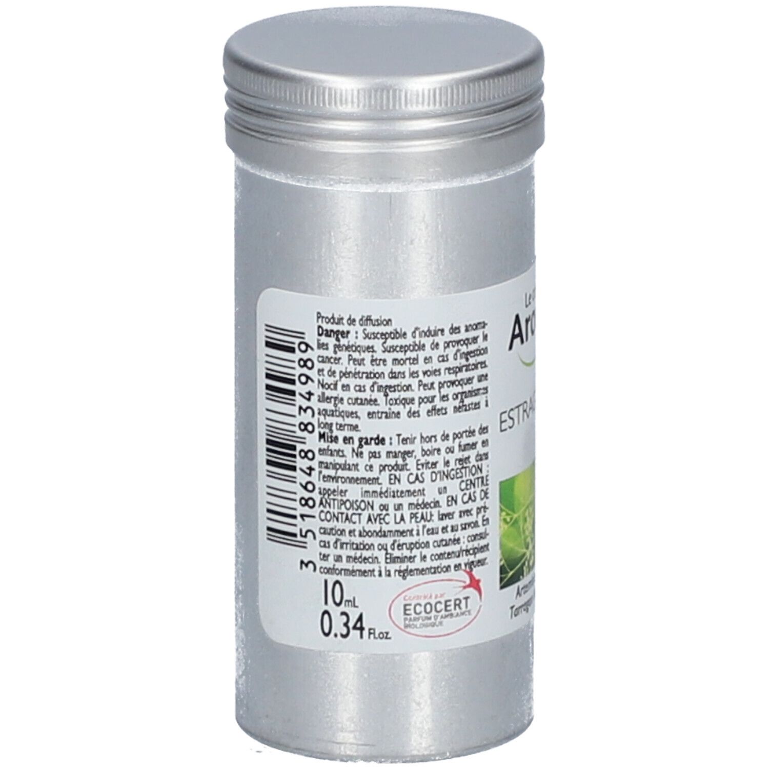 Zylindrische, silberne Dose mit Etikett. Aufschrift: 10 ml, 0.34 fl.oz. Barcode. Warnhinweise und Gefahrensymbole.