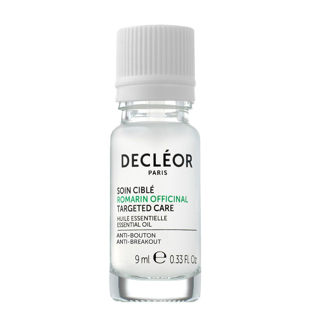 Klarflasche mit weißem Deckel. DECLÉOR PARIS, SOIN CIBLÉ, Rosmarin Officinal, 9 ml.