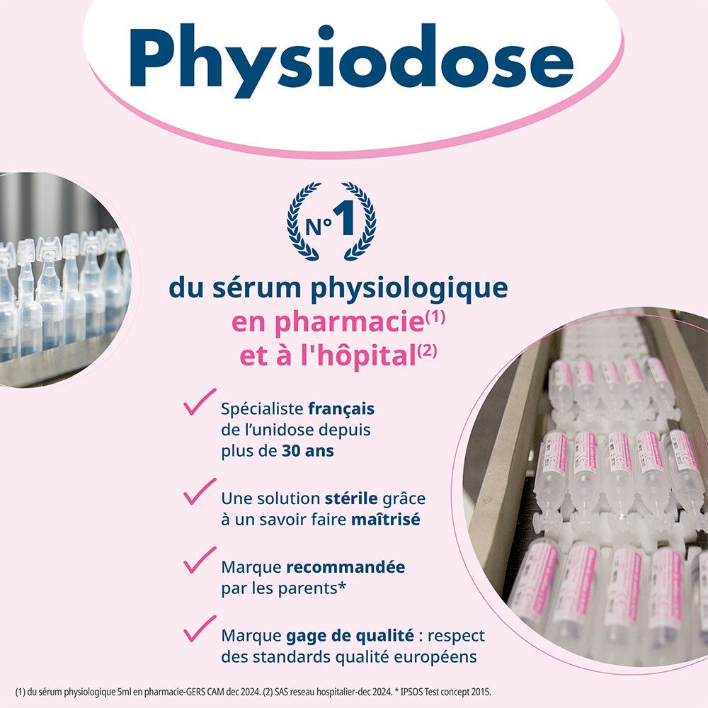 Visuel promotionnel pour Physiodose. Montre le produit et texte sur sa position en pharmacie.