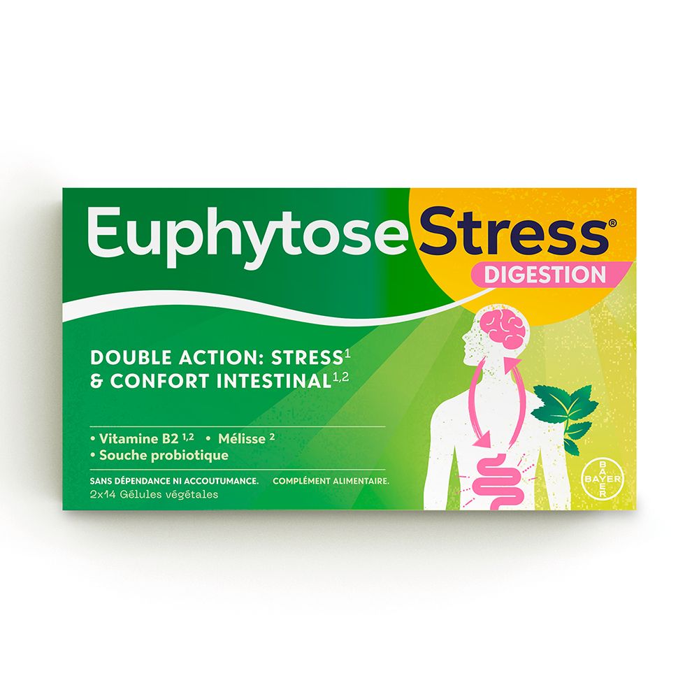 EuphytoseStress® Digestion - Stress et confort intestinal - Probiotiques, mélisse, vitamine B2 2x14 