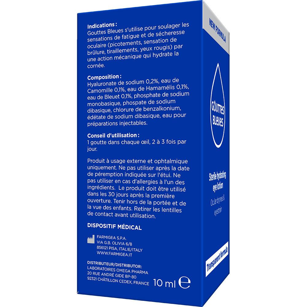 Rückseite der blauen Schachtel. Text mit Inhaltsstoffen, Anwendungshinweisen und Herstellerinformationen.