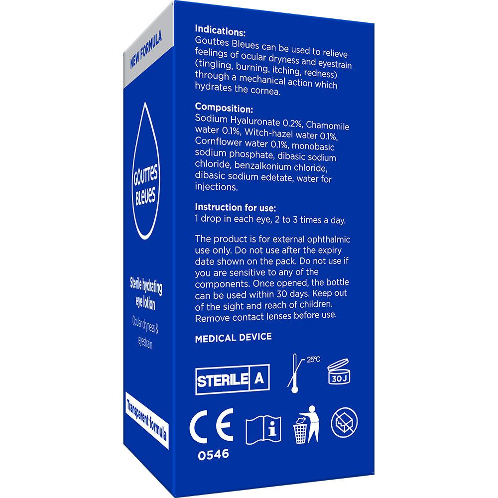 Rückseite der blauen Schachtel. Text mit Inhaltsstoffen, Anwendungshinweisen und Herstellerinformationen.