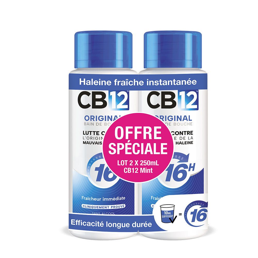 CB12 Original mondwater – Alcoholvrij Klinisch bewezen effect tegen slechte adem gedurende 16 uur Langdurige frisheid Mondwater met mintsmaak 250 ml Set van 2 500 Mondspoeling