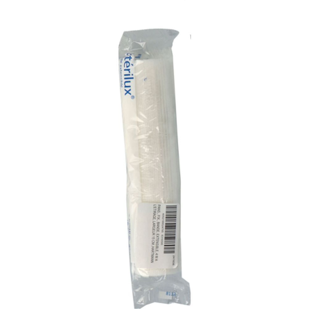 Rouleau de bandage Stérilux emballé, vue latérale.