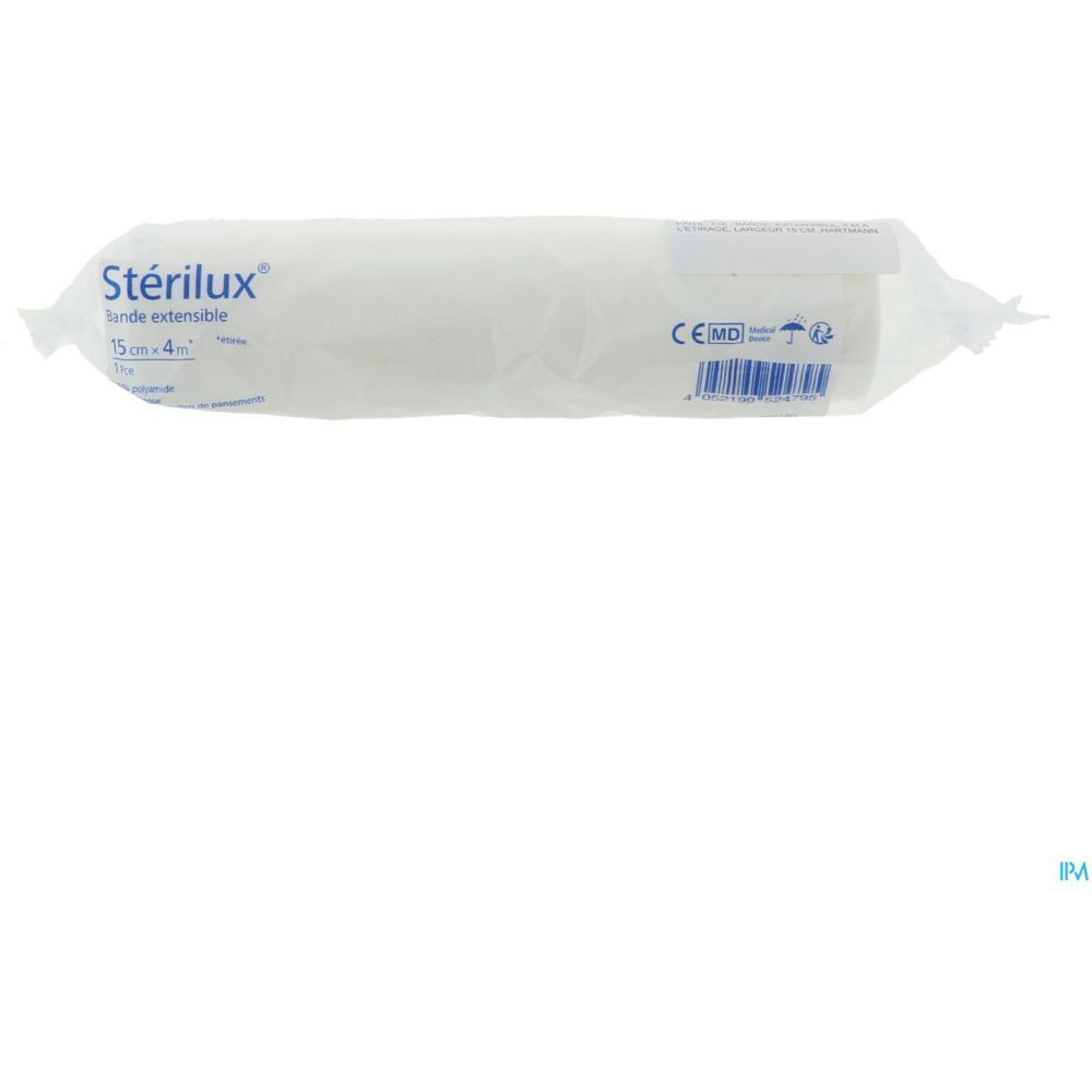 Rouleau de bandage extensible Stérilux, 15 cm x 4 m, emballé.