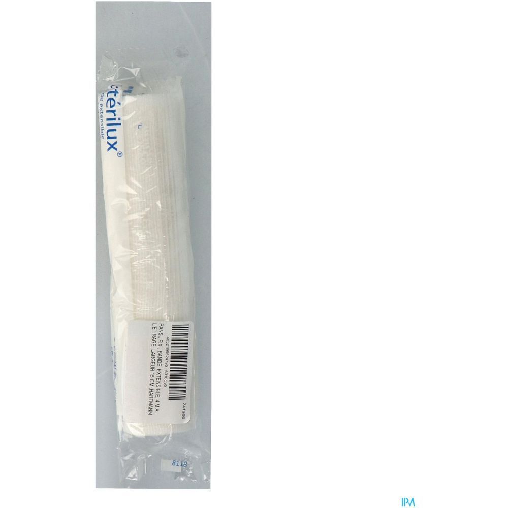 Rouleau de bandage Stérilux emballé, vue latérale.