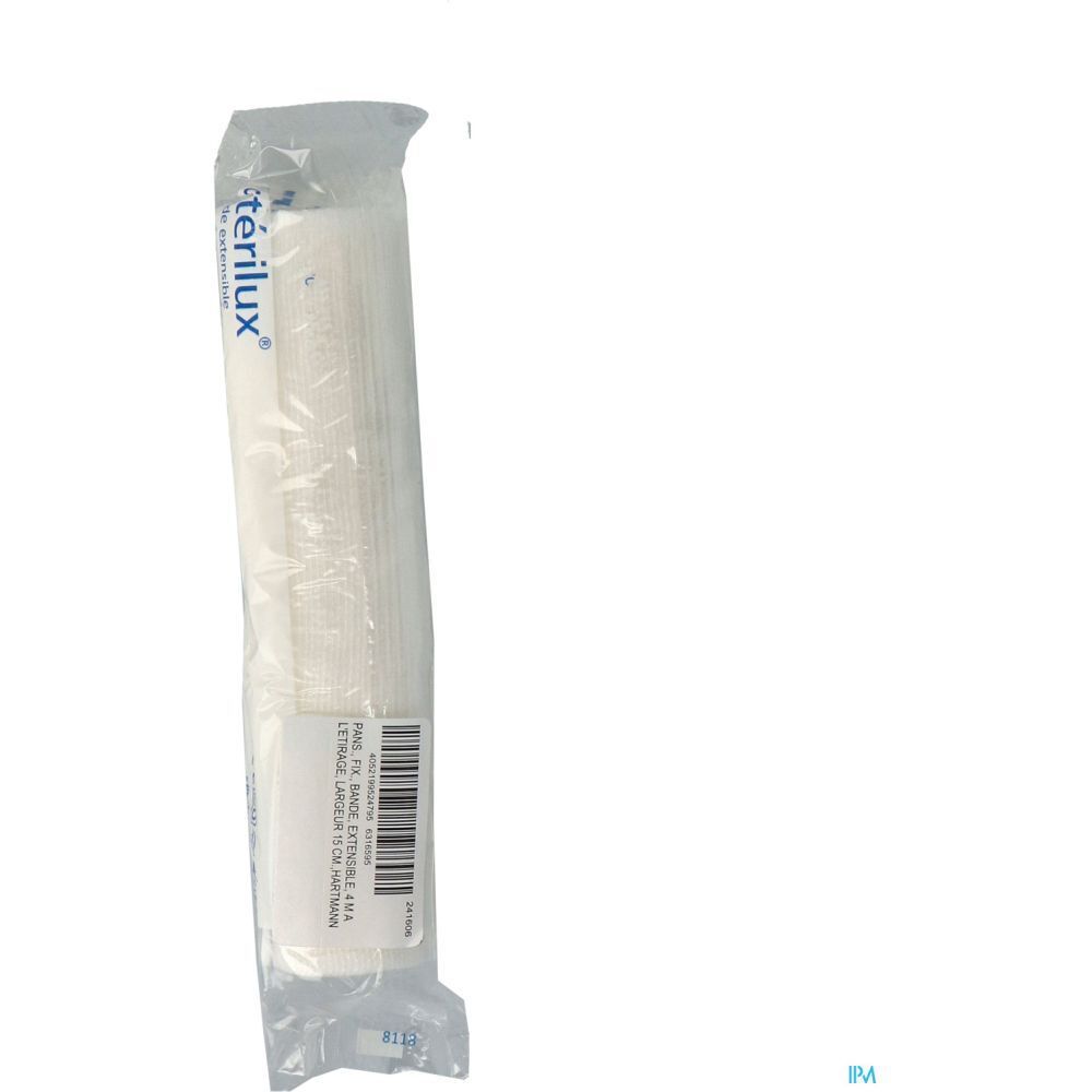 Rouleau de bandage Stérilux emballé, vue latérale.