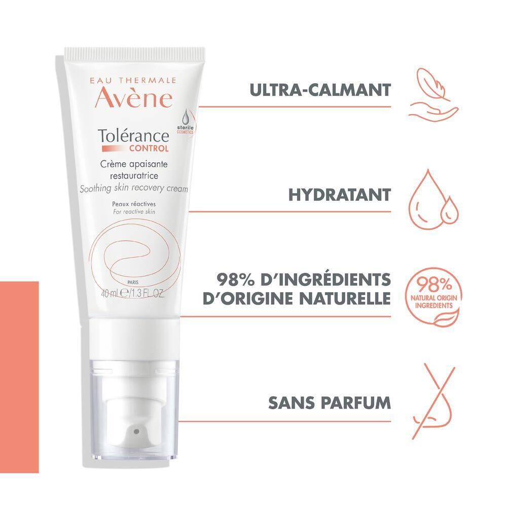 Produit avec texte. "Ultra-calmant", "Hydratant", "98% d'ingrédients d'origine naturelle".