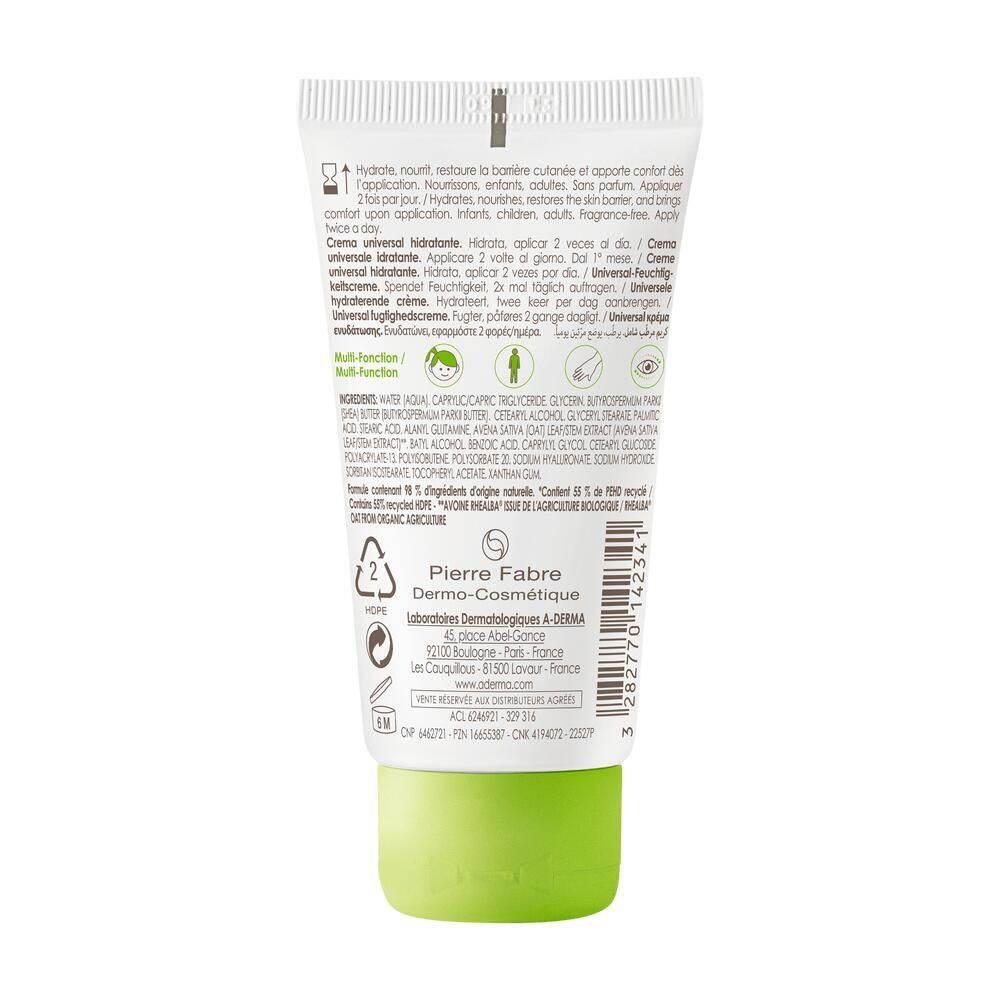 Dos du tube. Texte multilingue. Fabricant : Pierre Fabre Dermo-Cosmétique. Logo de recyclage.