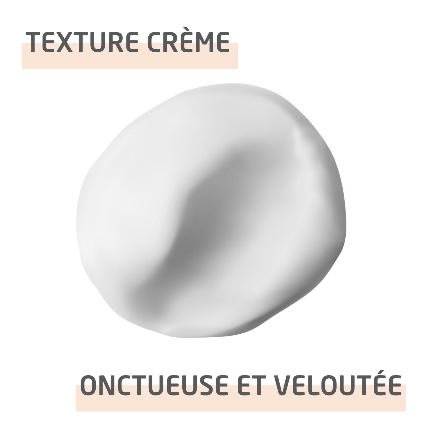 Weleda Creme. Text: Texture crème, onctueuse et veloutée. Weiße Creme.