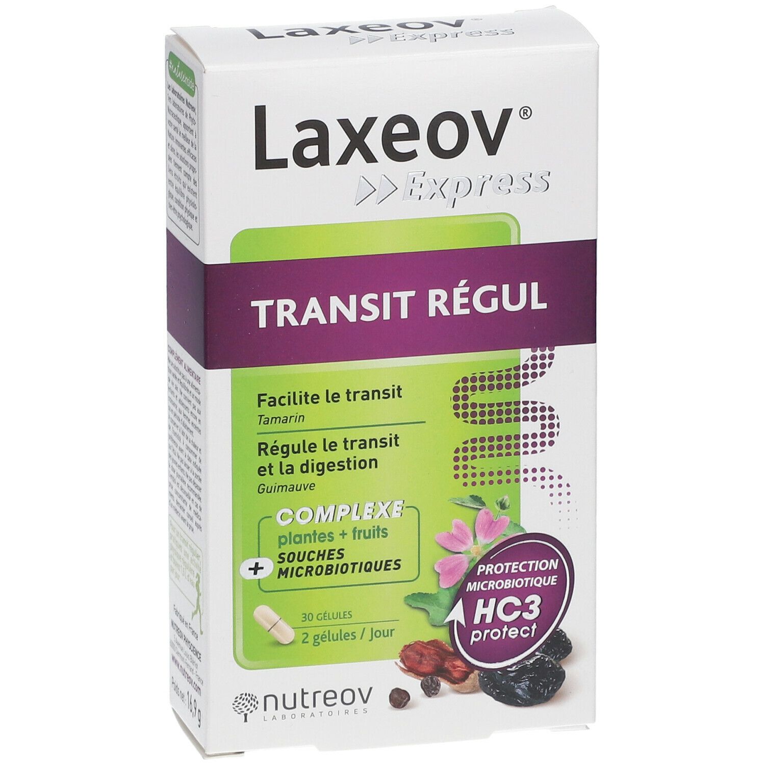 Boîte Laxeov Express, Transit Régul. Capsules, ingrédients et logo. HC3 protect.