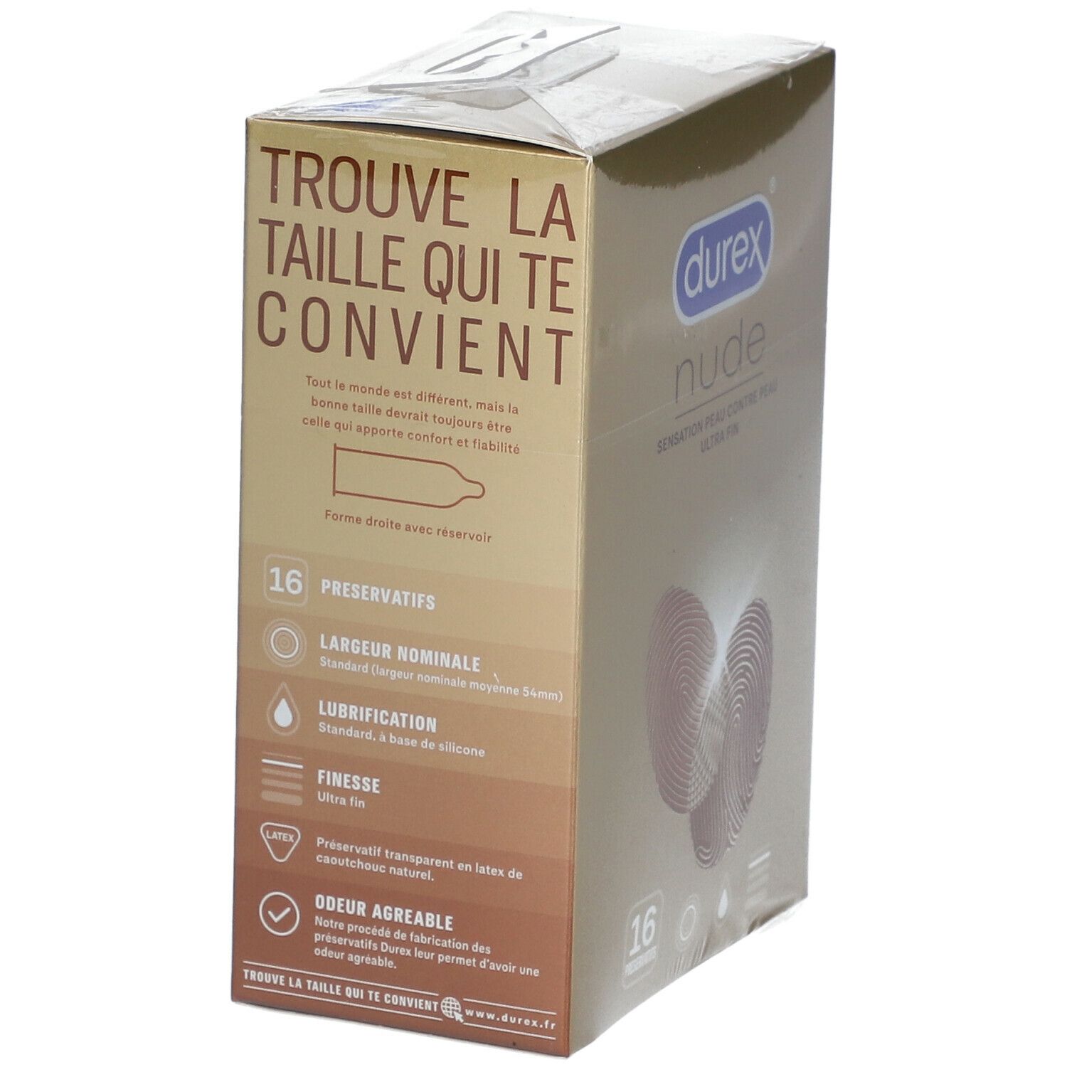 Boîte de préservatifs Durex Nude. 16 unités. Informations sur la taille et les caractéristiques.
