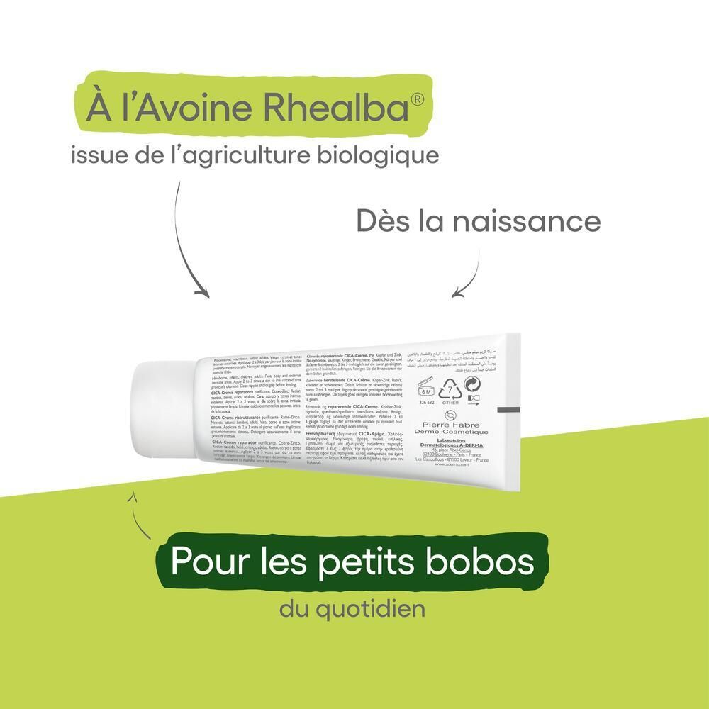 Texte dans bulles vertes. Texte: À l'Avoine Rhealba. Pour les petits bobos quotidiens.