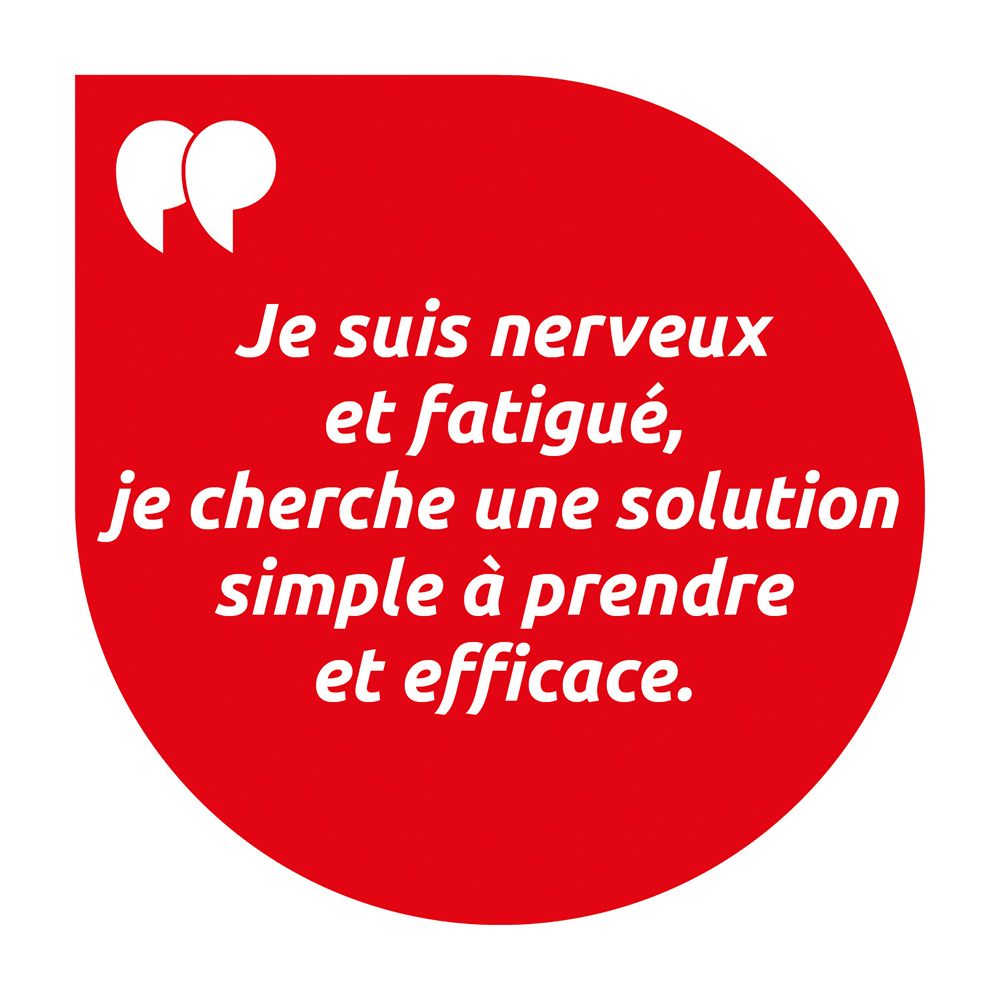 Fond rouge avec texte : Je suis nerveux et fatigué, je cherche une solution simple et efficace.