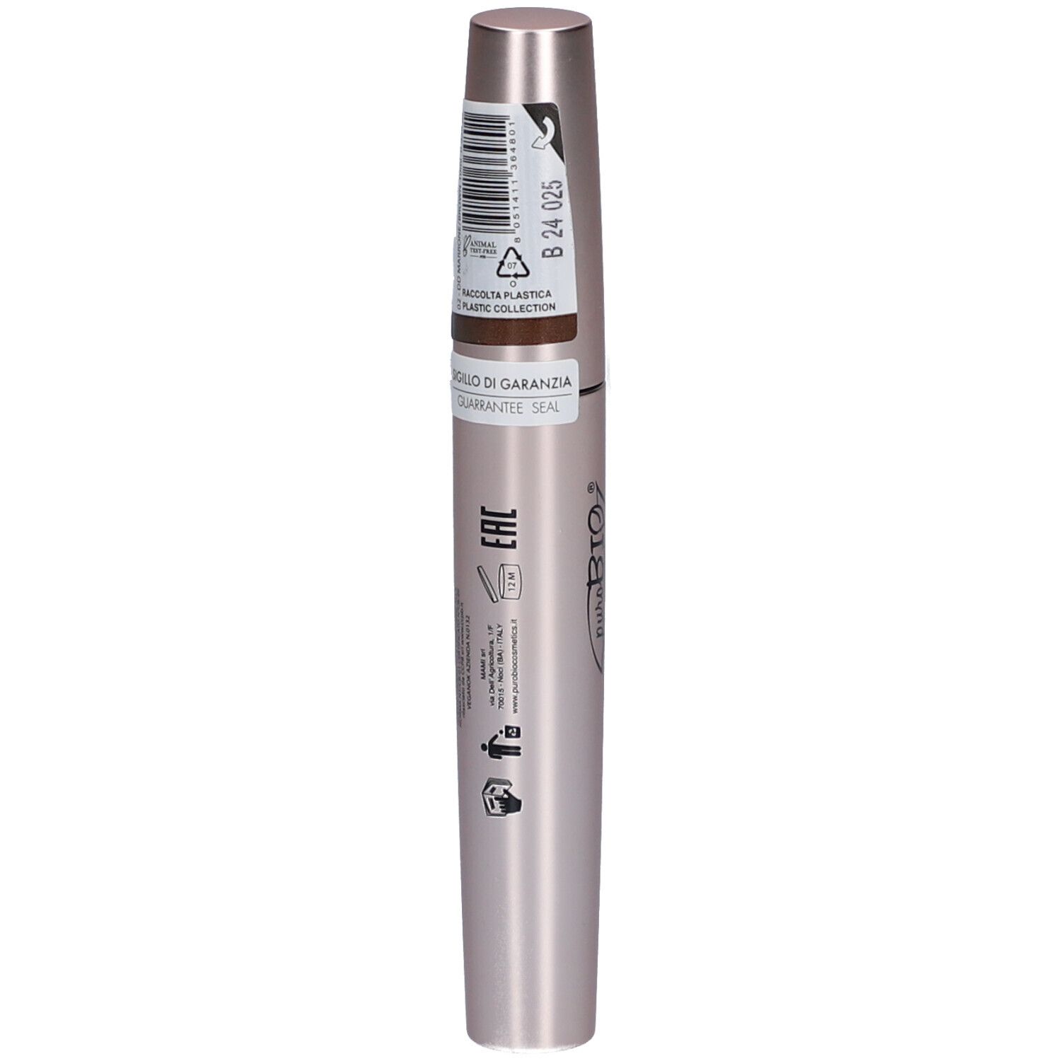 Tube de mascara rose-or. Nom du produit: Double Dream Mascara. Marque: Purobio.